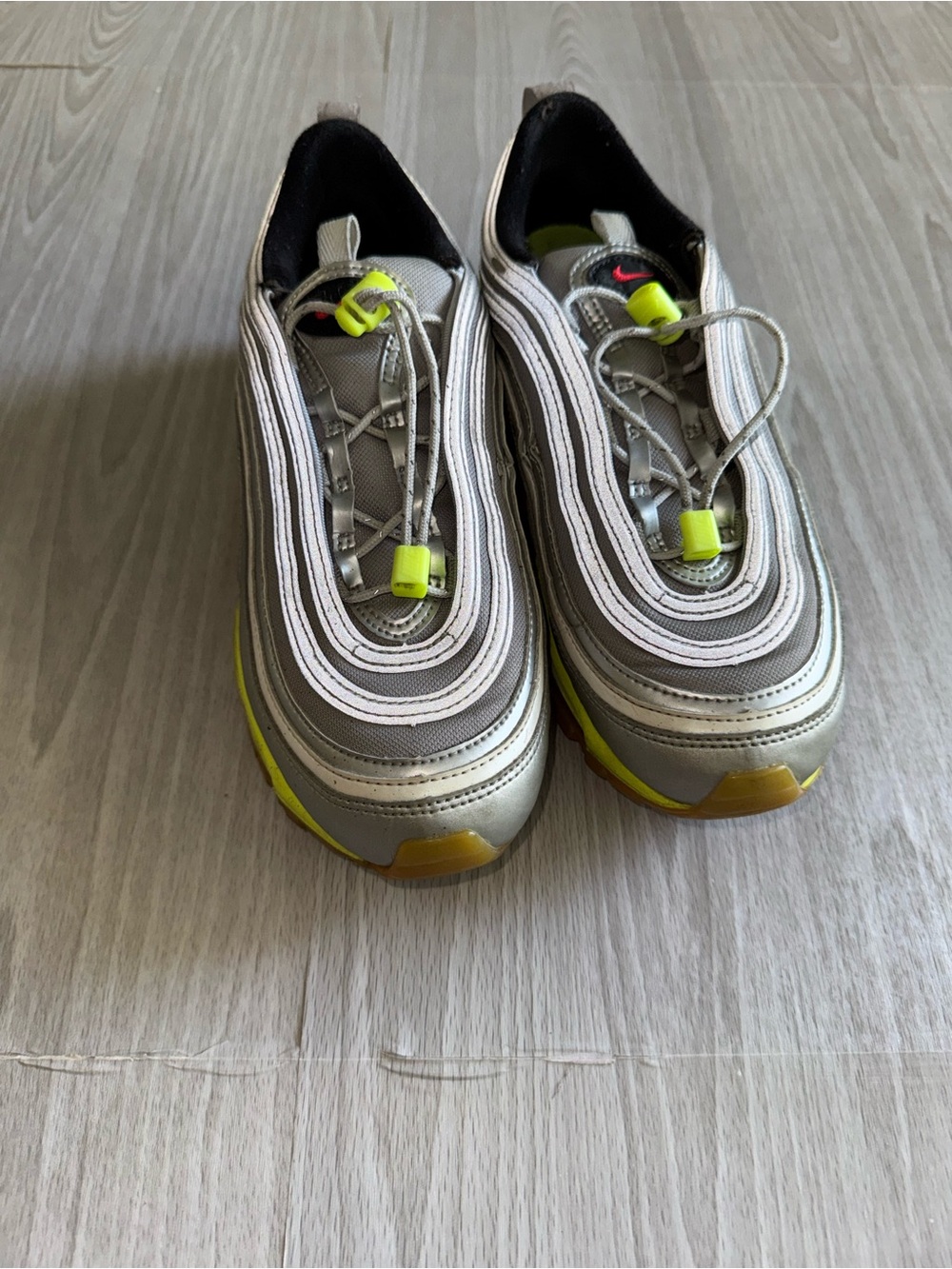 Nike Silver with Neon Yellow Accent Air Max Style Sneakers - Picture 1 of 3